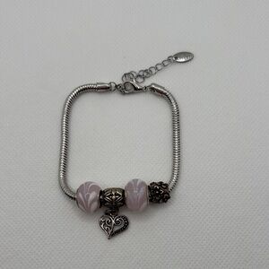 Y2K Yves Rocher LBVRY Elegant Silver Fantasy Bracelet with Metal and Pink Charm